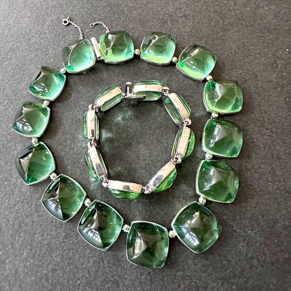 Authentic BACCARAT set green MEDICIS Crystal Sterling Necklace & Bracelet. - Picture 6 of 13